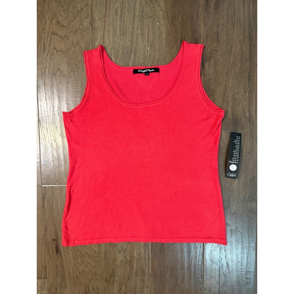 Cheryl Nash Womens Coral Scoop Neck Sleeveless Knit Tank Top Shell Size‎ L NWT